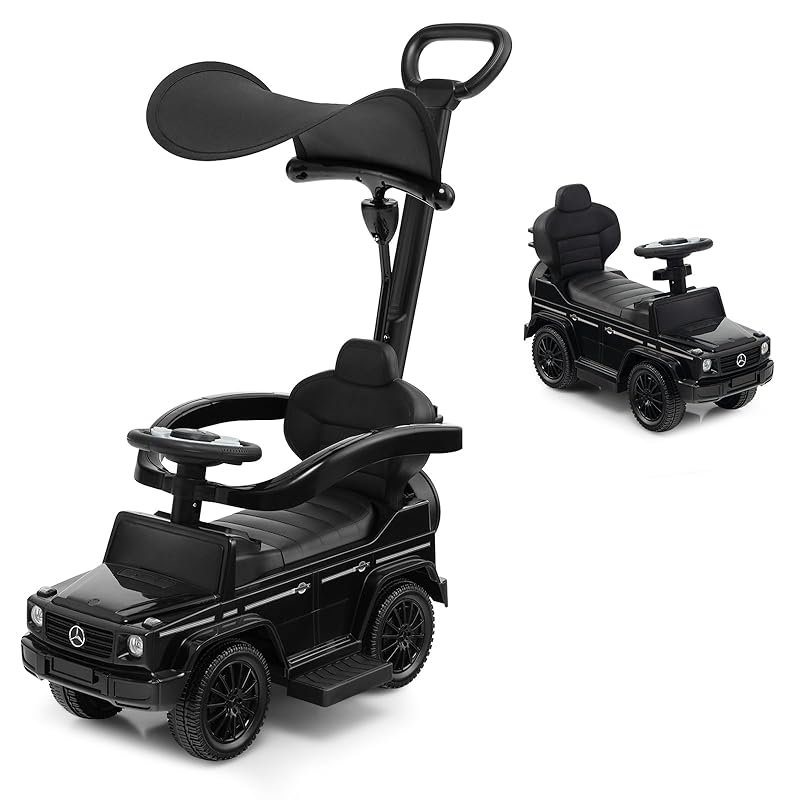 DREAMADE - Mercedes Benz Rutschauto, Schiebegriff, verstellbares Verdeck & Hupe, Schwarz