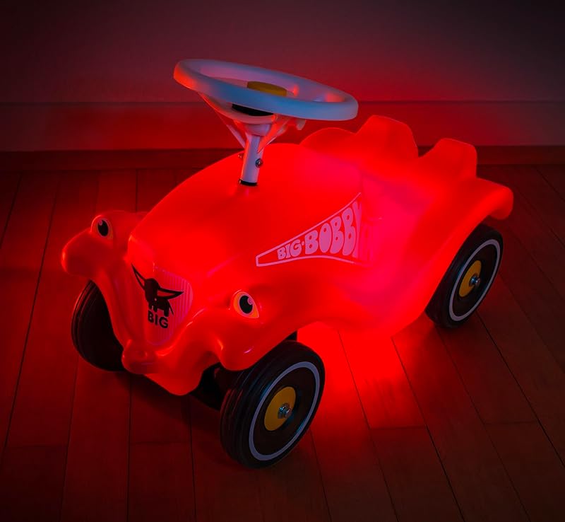 BIG - Bobby Car mit LED-Beleuchtung, 4 Lichtmodi, Flüsterreifen, Rot